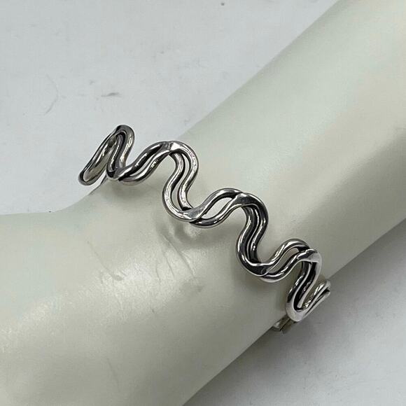 Stamped .925 Sterling Silver Intertwined Wavy Squiggles Artisan Cuff Bracelet - Picture 1 of 9